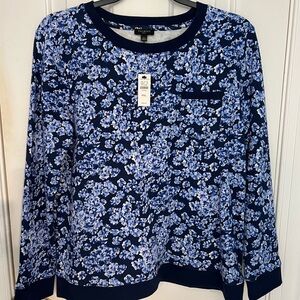 Talbots Navy and White Floral Sweatshirt